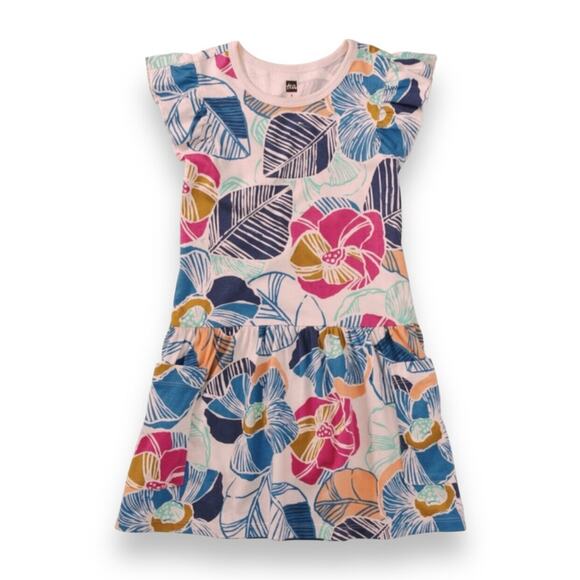 Tea NWT Flutter Sleeve Twirl Dress. Okinawa Tropical Print. Size 2 - Picture 1 of 3